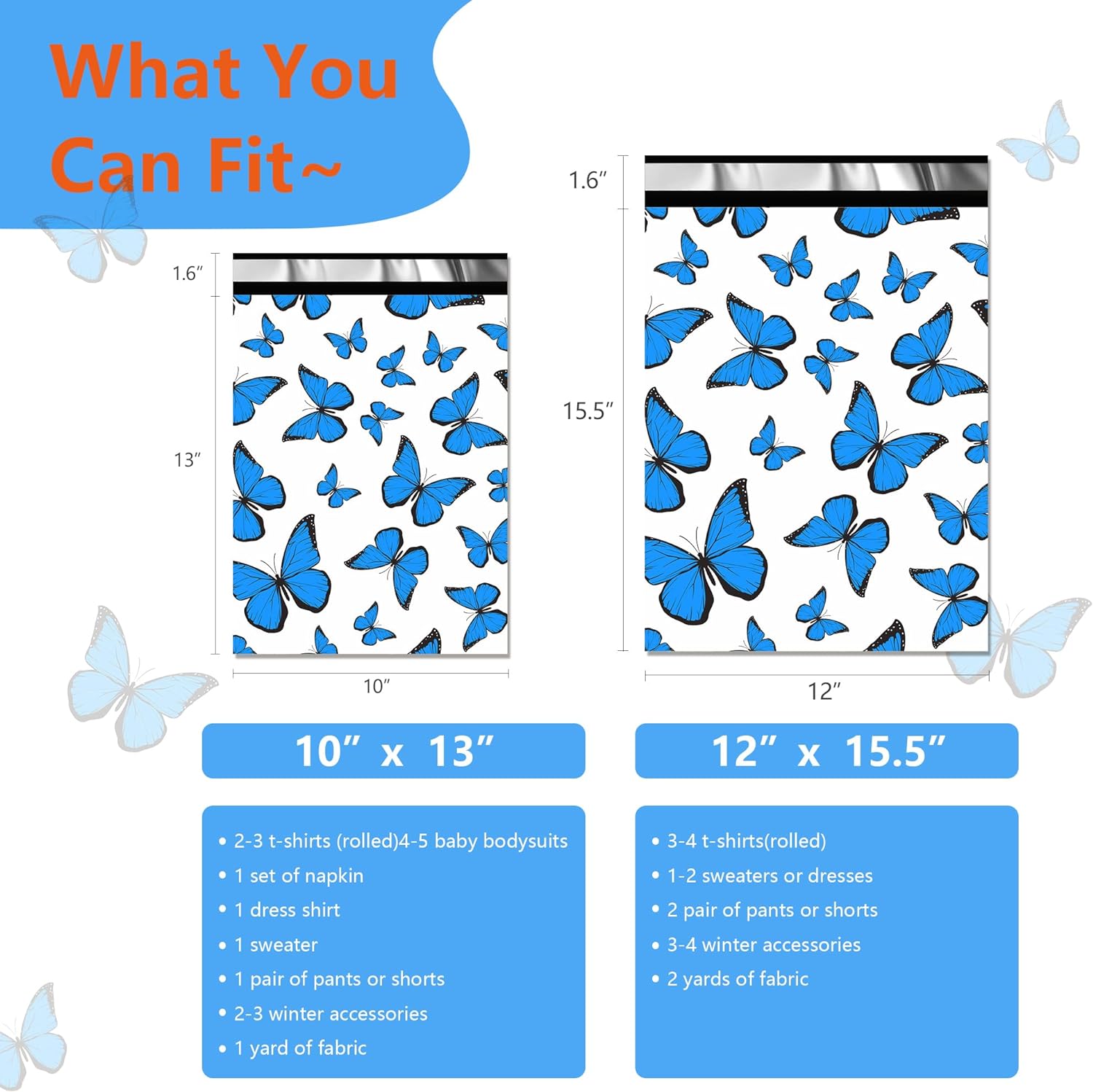 Details of Blue Butterfly Poly Mailers