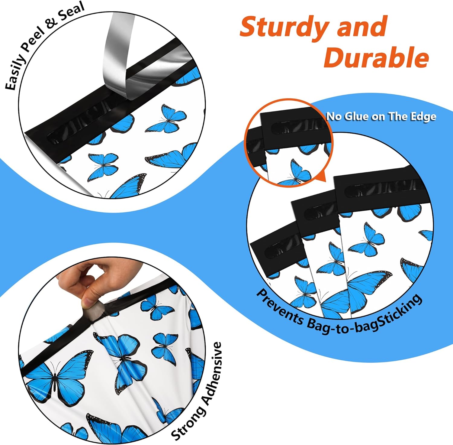 Details of Blue Butterfly Poly Mailers