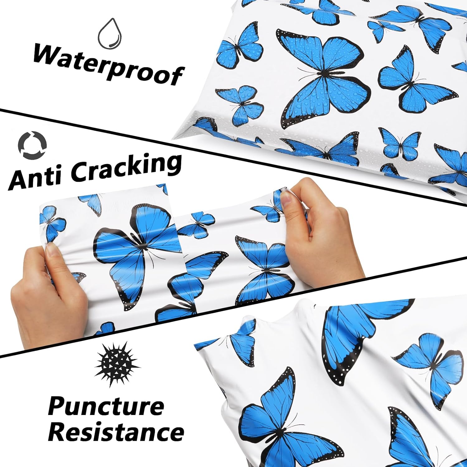 Details of Blue Butterfly Poly Mailers