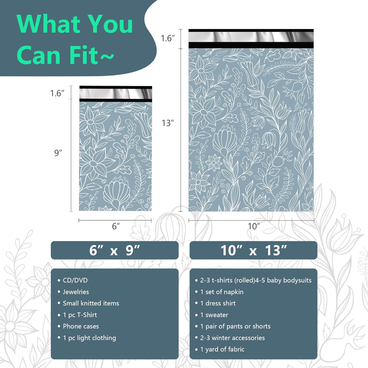 Details of Silver flower Poly Mailers