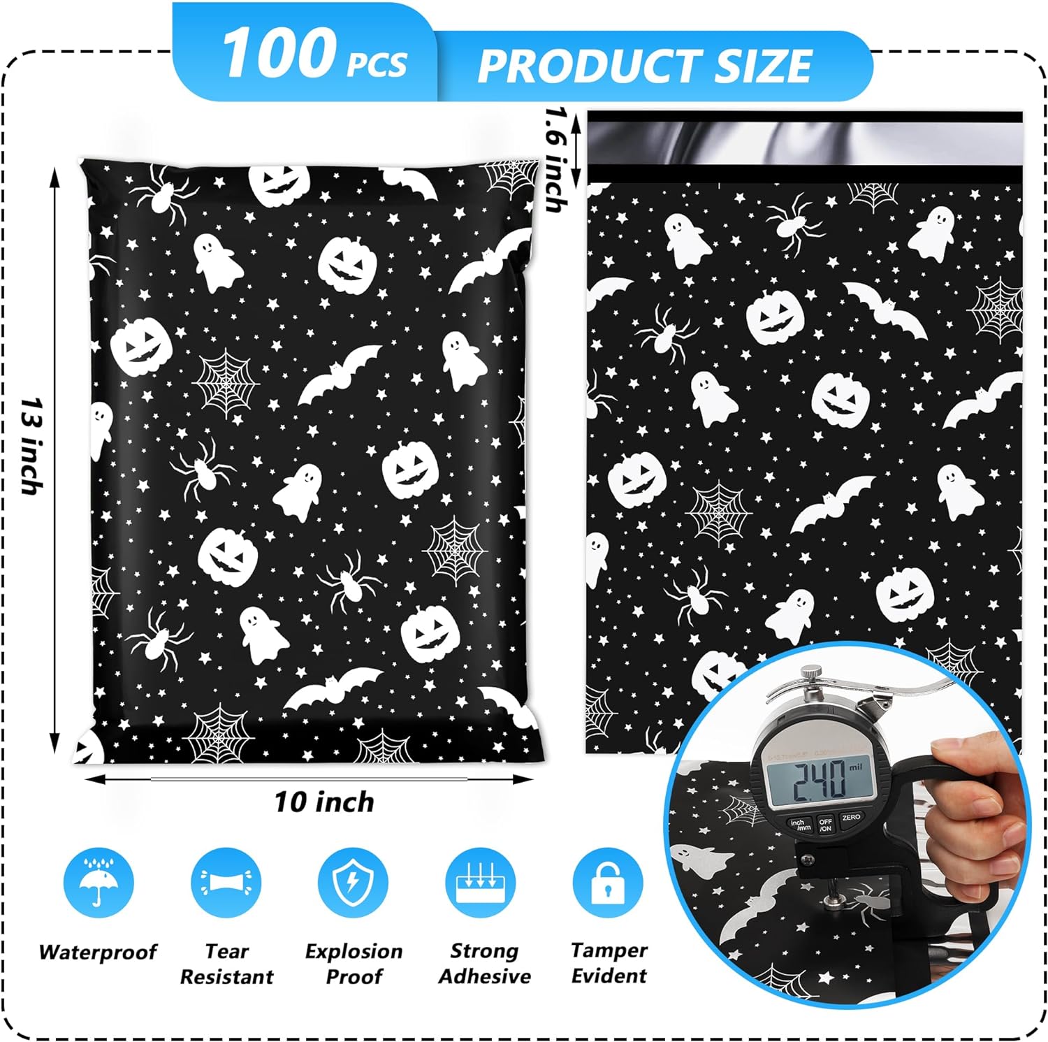 Details of Black Halloween Poly Mailers