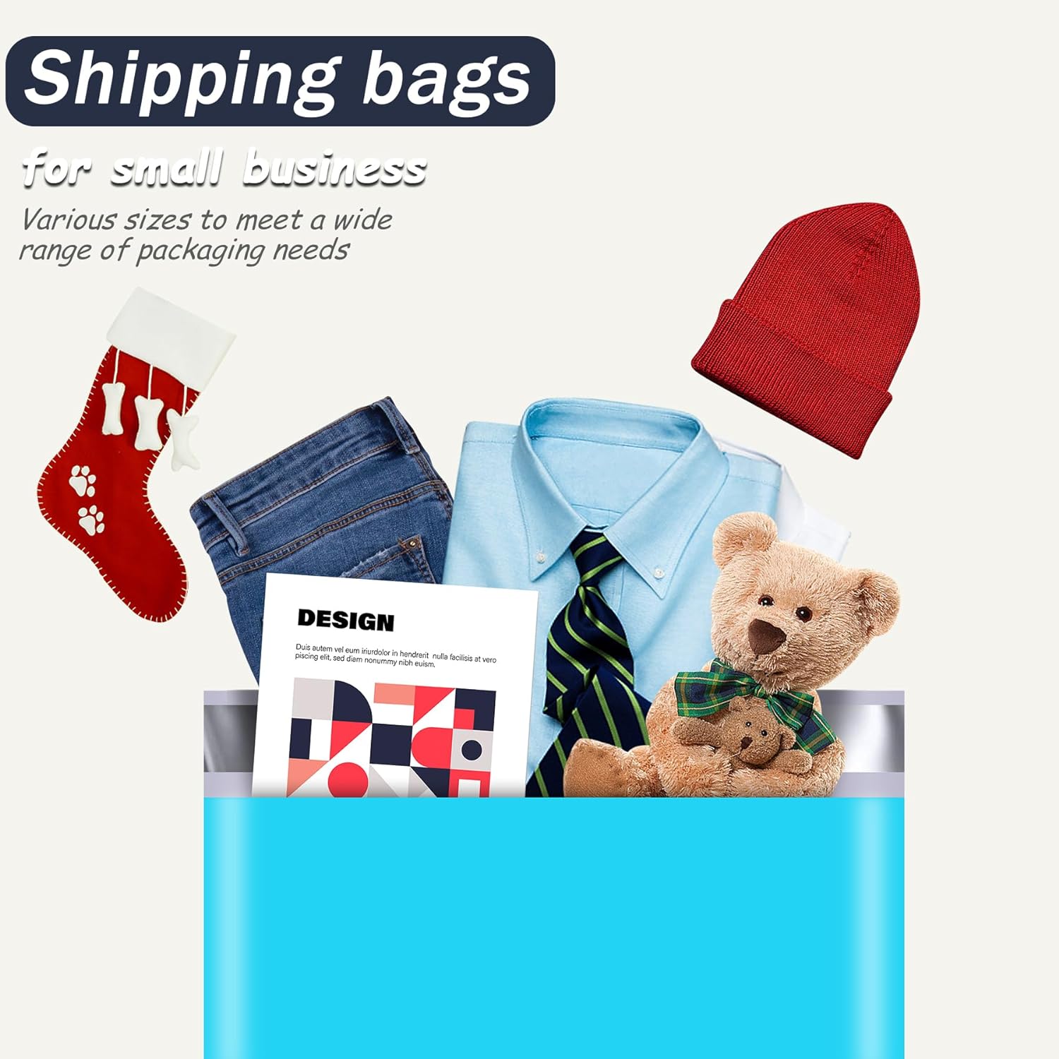 Details of Blue Poly Mailers