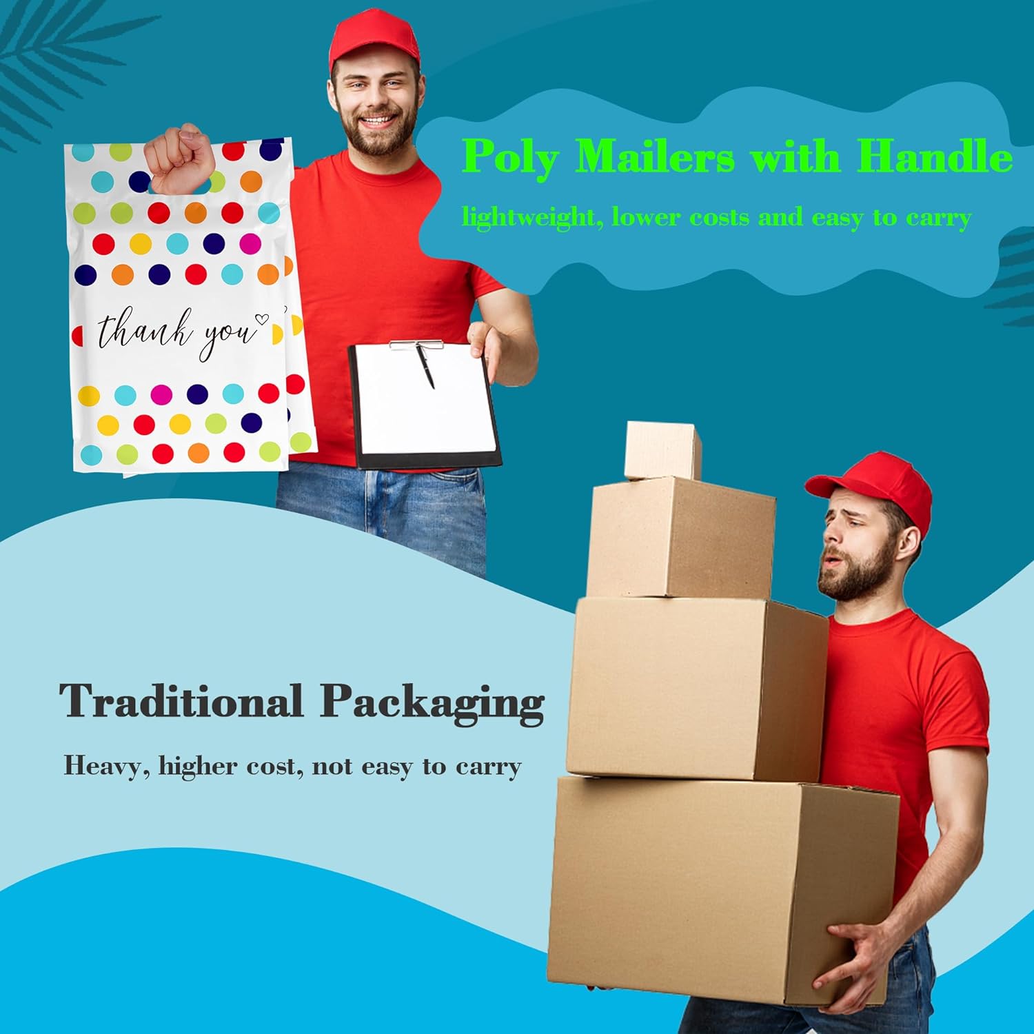 Details of Color Polka Dots Poly Mailers with Handle