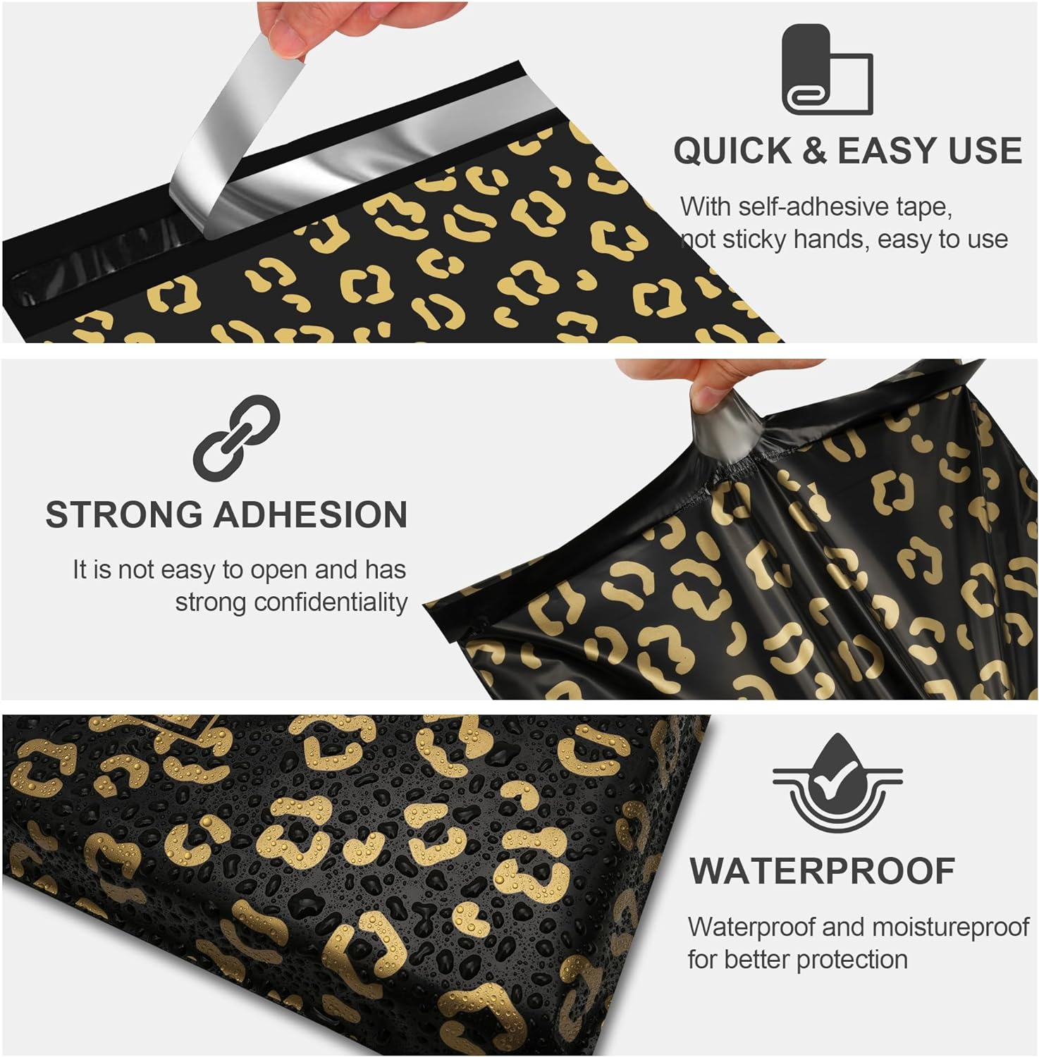 Details of Gold Leopard Poly Mailers