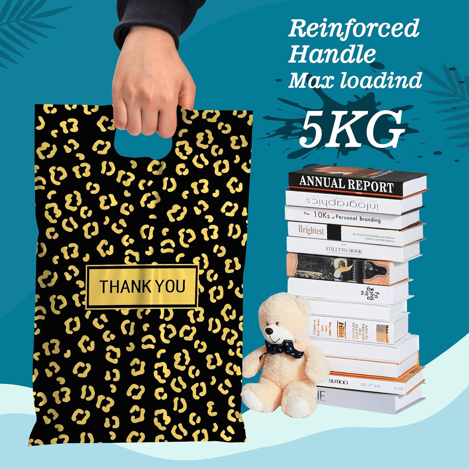 Details of Gold Leopard Poly Mailers with Handle