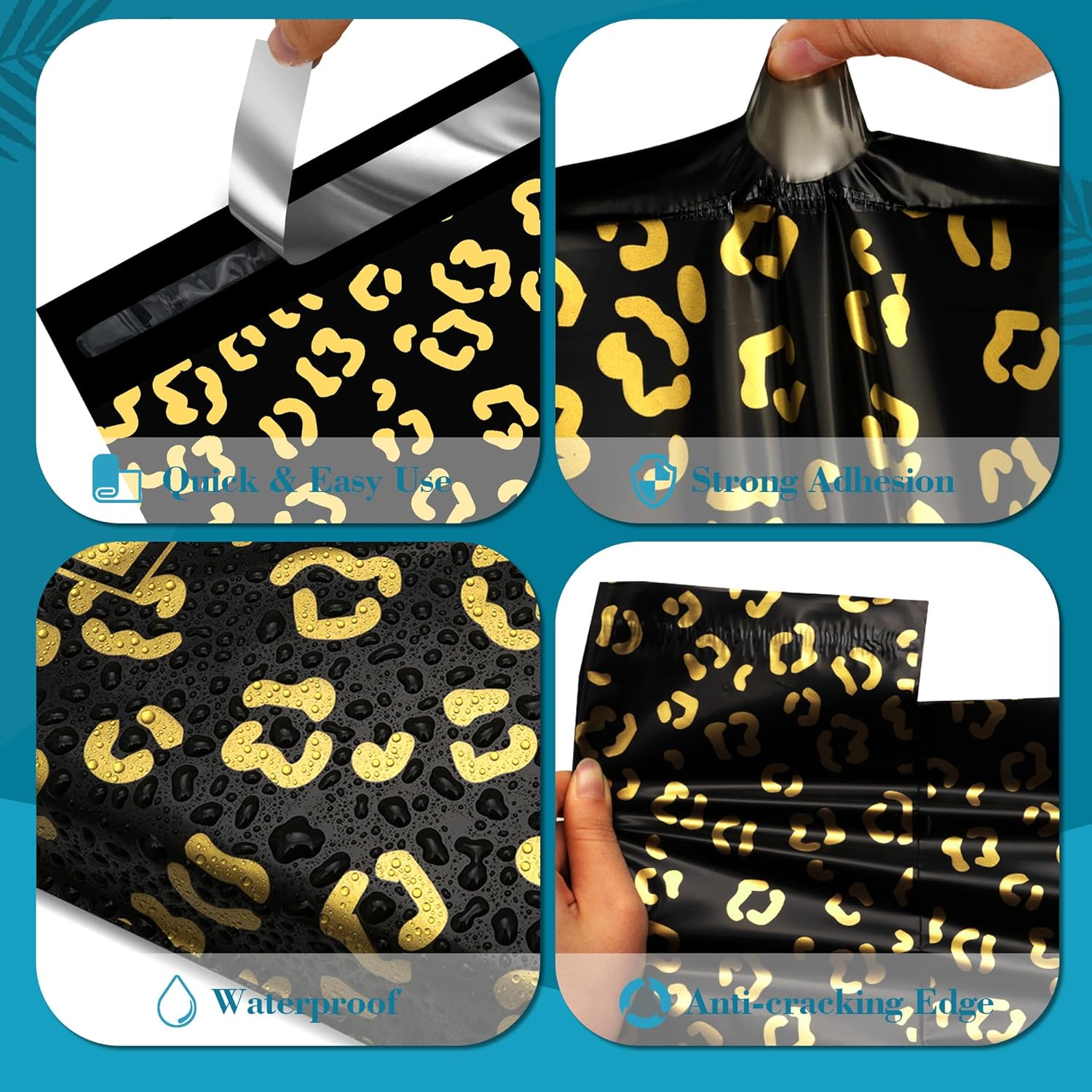 Details of Gold Leopard Poly Mailers with Handle