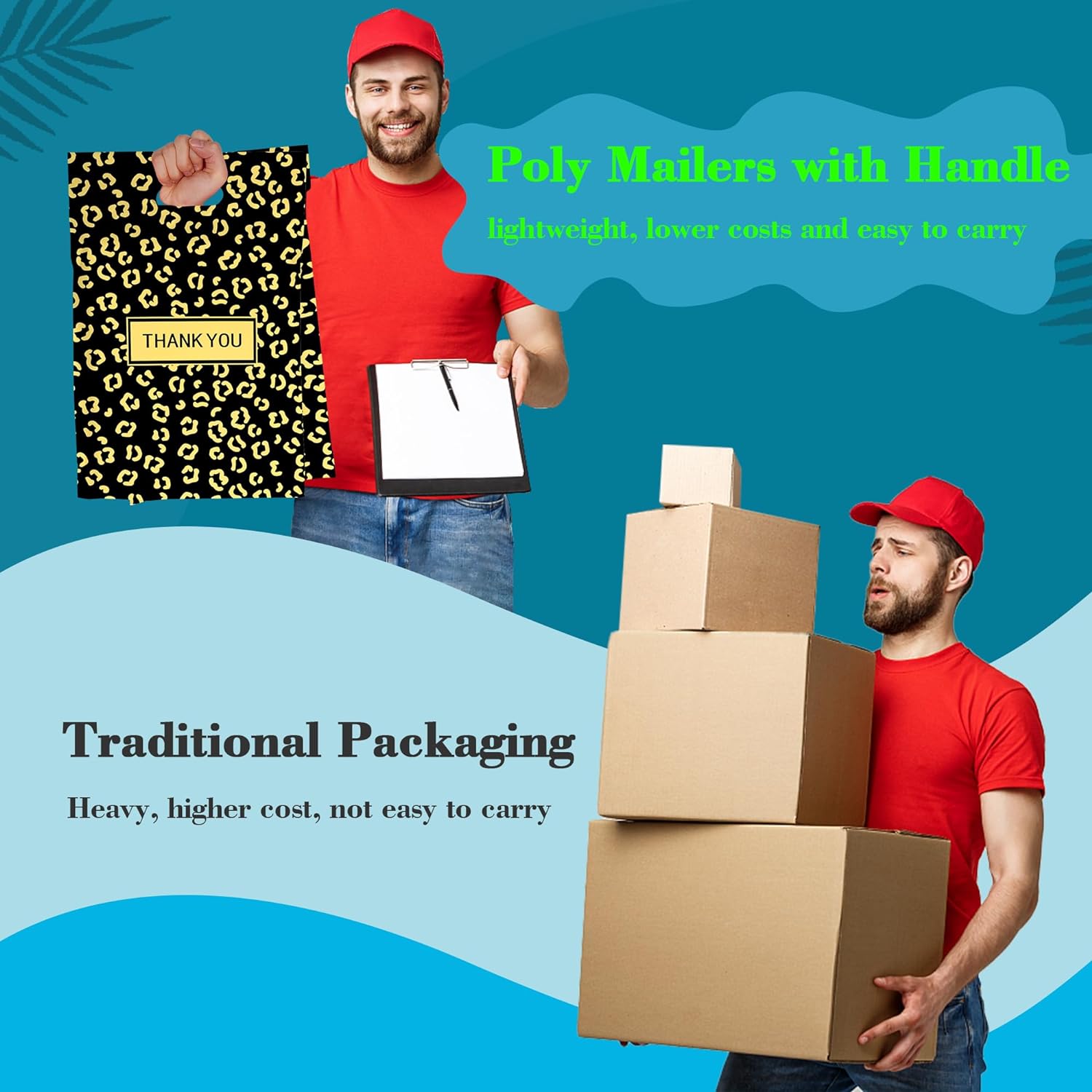 Details of Gold Leopard Poly Mailers with Handle