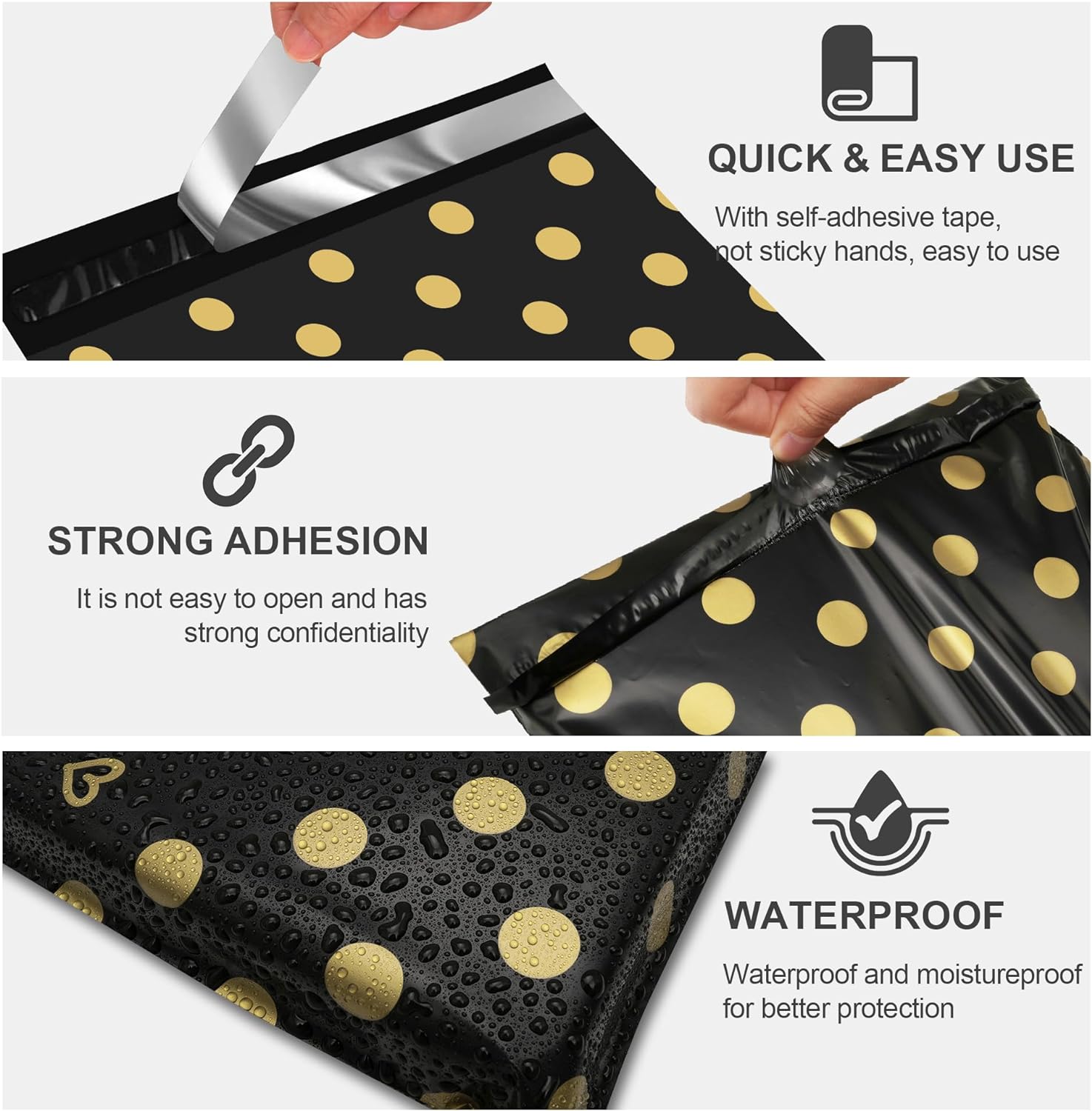 Details of Gold Polka Dots Poly Mailers