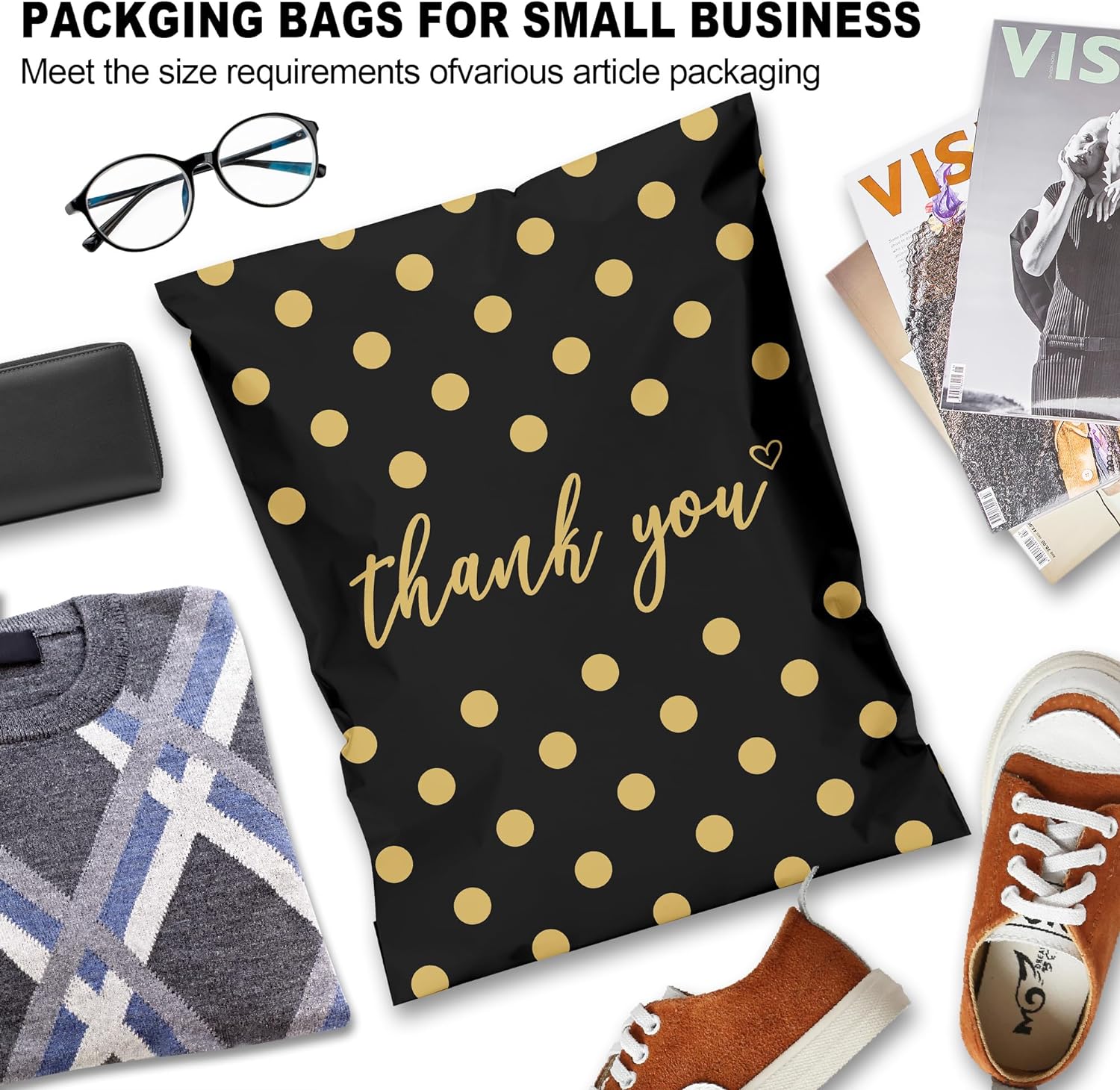 Details of Gold Polka Dots Poly Mailers