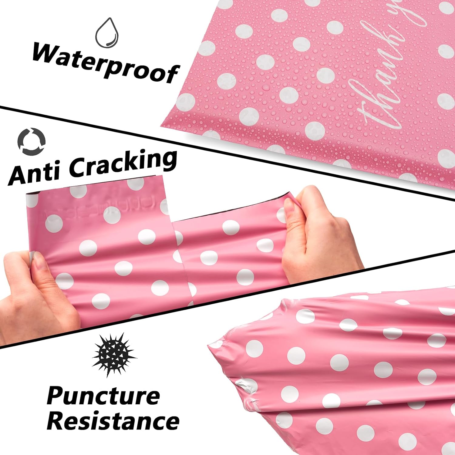 Details of Pink Dots Poly Mailers