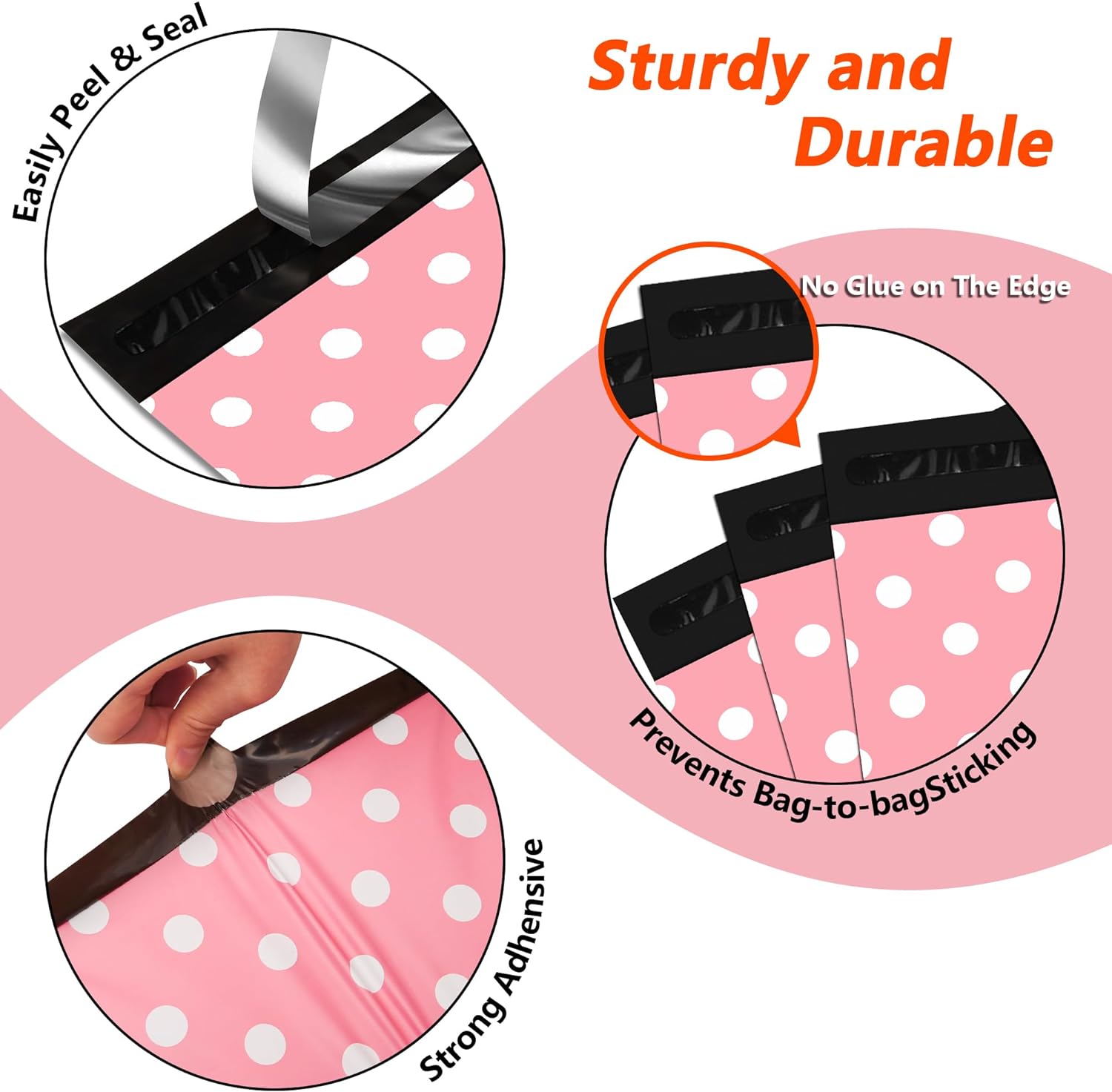 Details of Pink Dots Poly Mailers