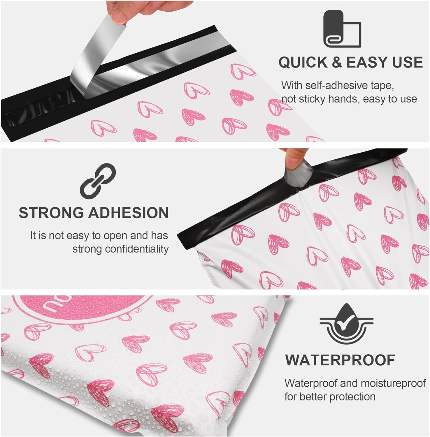 Details of Pink Heart Poly Mailers