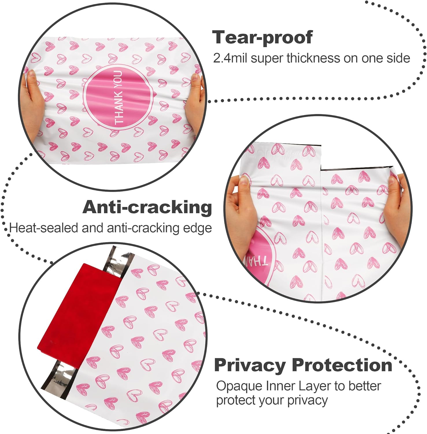 Details of Pink Heart Poly Mailers