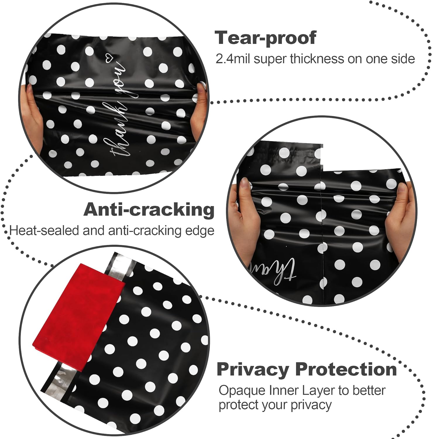 Details of White Polka Dots Poly Mailers