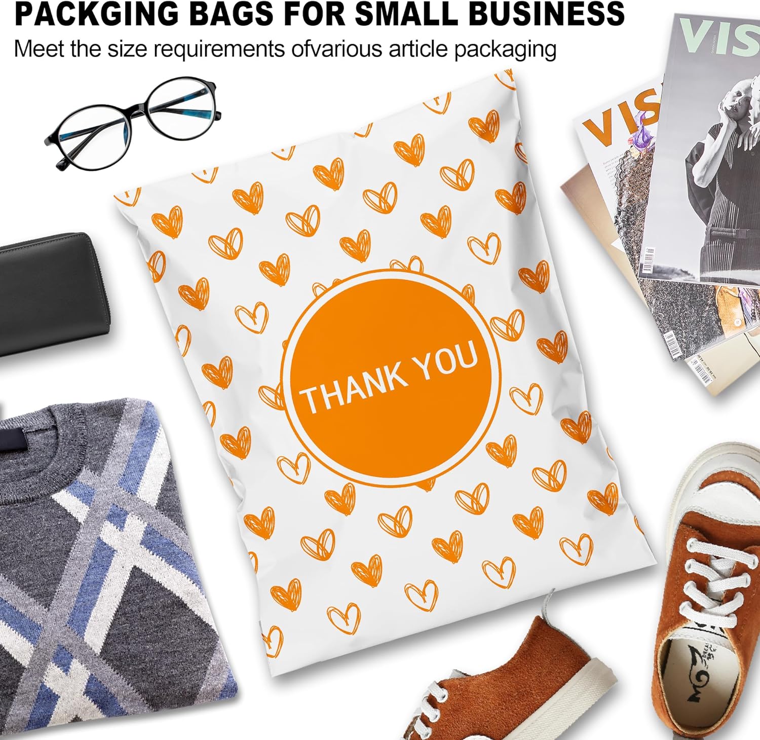 Details of Yellow Heart Poly Mailers