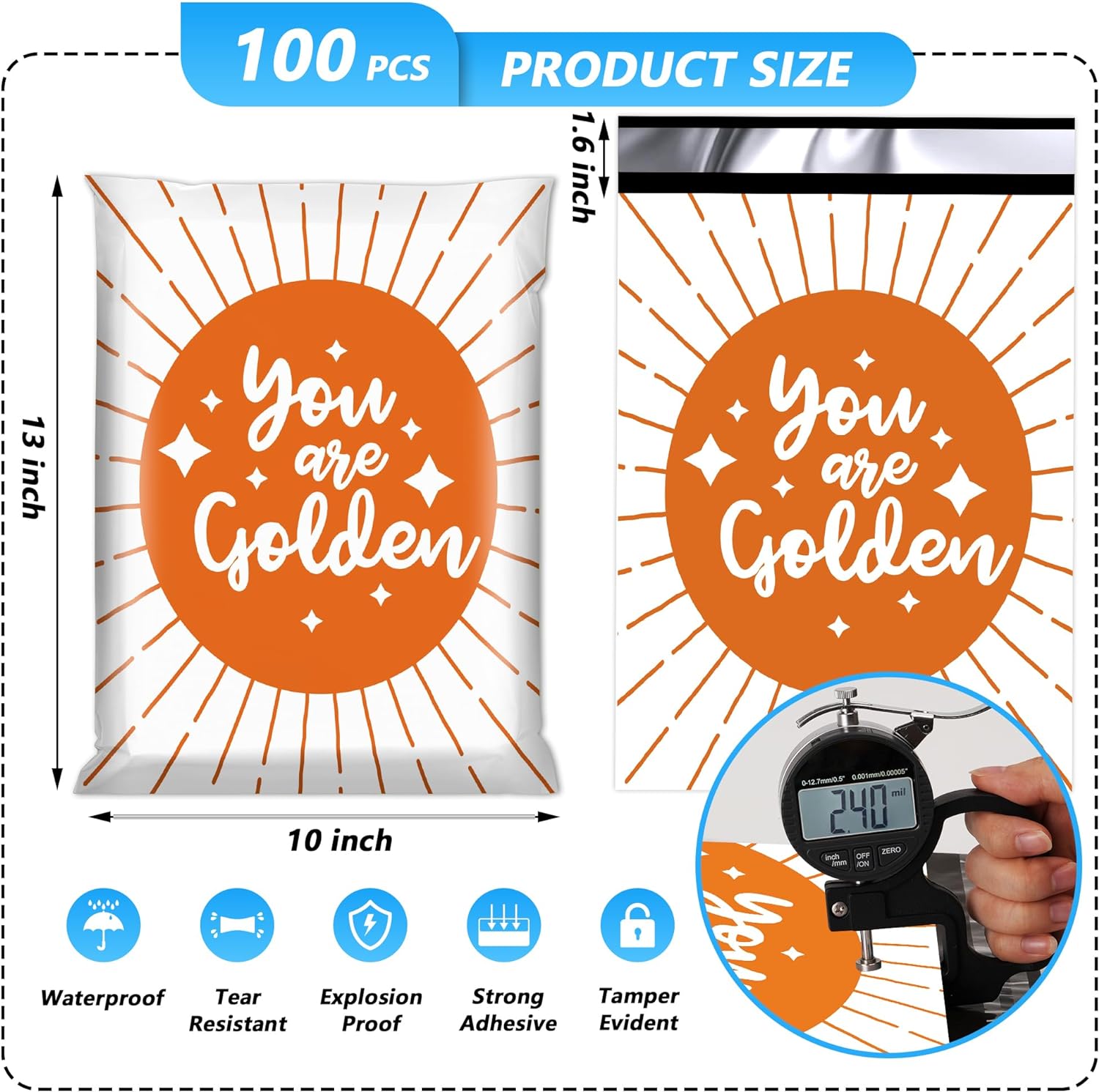 Details of You Are Golden Poly Mailers