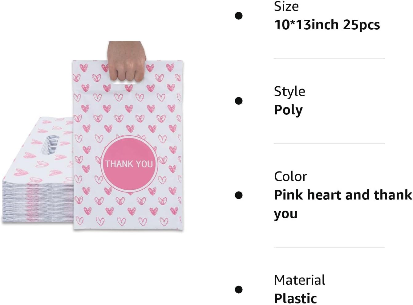 Details of Pink Heart Poly Mailers with Handle