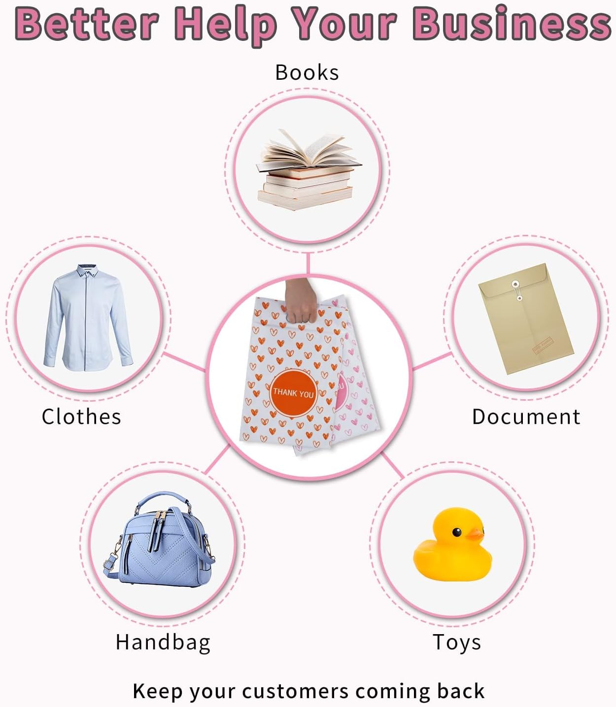 Details of Pink Heart Poly Mailers with Handle