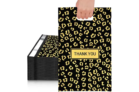 Gold Leopard Poly Mailers with Handle
