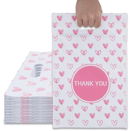 Pink Heart Poly Mailers with Handle