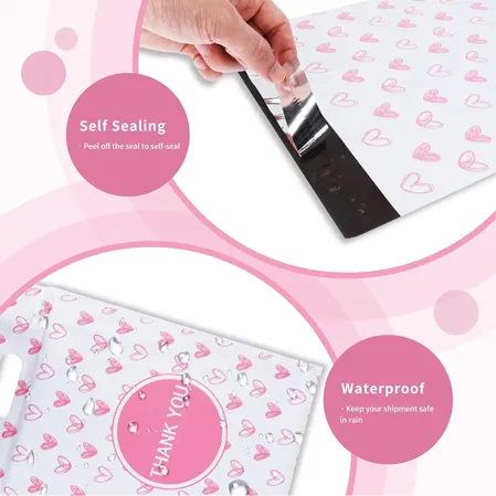 Pink Heart Poly Mailers with Handle