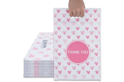 Pink Heart Poly Mailers with Handle